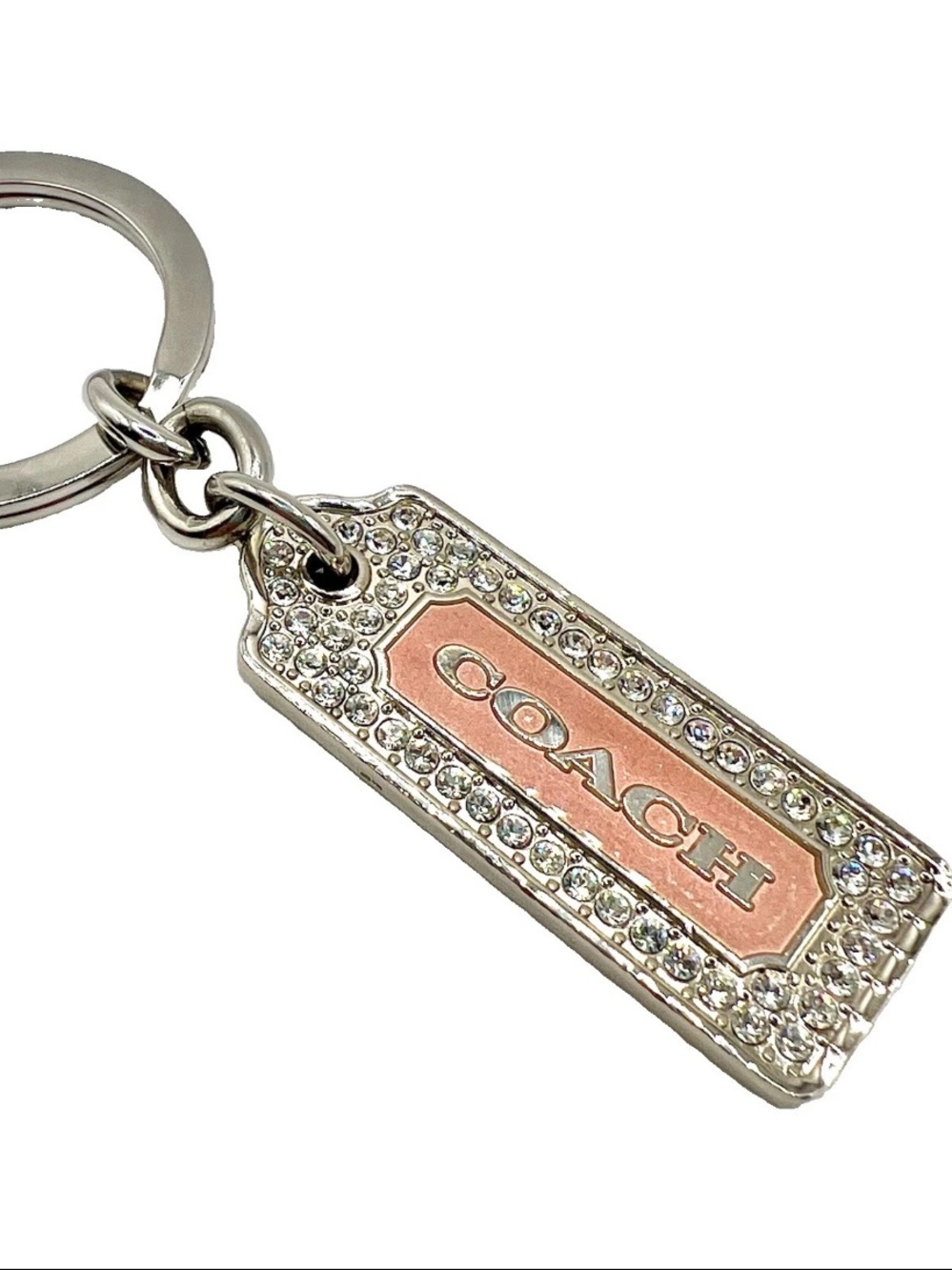 Vintage Coach Pink Pave Swarovski Enamel Silver Tone Purse Bag Keychain Y2K